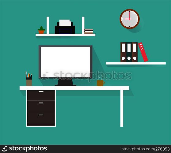 Computer desk icon on white background. flat style. Computer desk icon for your web site design, logo, app, UI. workplace symbol. workplace sign.