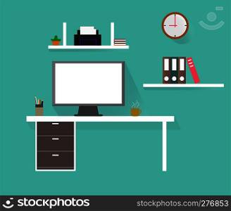 Computer desk icon on white background. flat style. Computer desk icon for your web site design, logo, app, UI. workplace symbol. workplace sign.