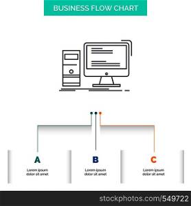 Computer, desktop, gaming, pc, personal Business Flow Chart Design with 3 Steps. Line Icon For Presentation Background Template Place for text. Vector EPS10 Abstract Template background