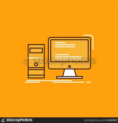 Computer, desktop, gaming, pc, personal Flat Line Filled Icon. Beautiful Logo button over yellow background for UI and UX, website or mobile application. Vector EPS10 Abstract Template background