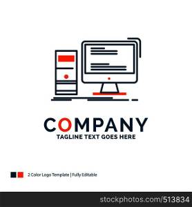 Computer, desktop, gaming, pc, personal Logo Design. Blue and Orange Brand Name Design. Place for Tagline. Business Logo template.