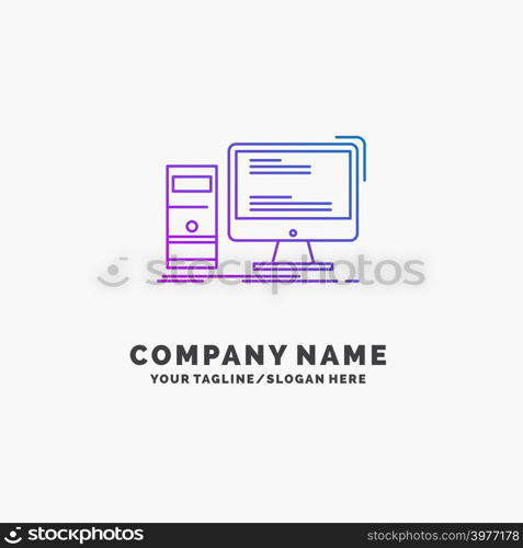 Computer, desktop, gaming, pc, personal Purple Business Logo Template. Place for Tagline