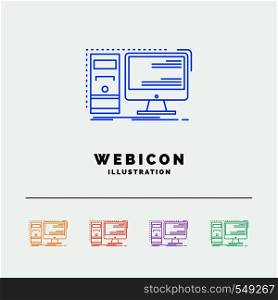 Computer, desktop, hardware, workstation, System 5 Color Line Web Icon Template isolated on white. Vector illustration. Vector EPS10 Abstract Template background