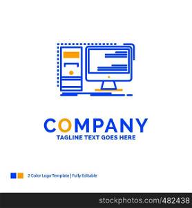 Computer, desktop, hardware, workstation, System Blue Yellow Business Logo template. Creative Design Template Place for Tagline.