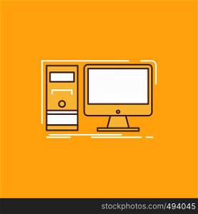 Computer, desktop, hardware, workstation, System Flat Line Filled Icon. Beautiful Logo button over yellow background for UI and UX, website or mobile application. Vector EPS10 Abstract Template background