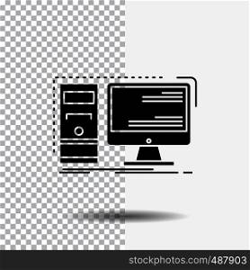Computer, desktop, hardware, workstation, System Glyph Icon on Transparent Background. Black Icon. Vector EPS10 Abstract Template background