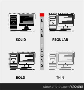 Computer, desktop, hardware, workstation, System Icon in Thin, Regular, Bold Line and Glyph Style. Vector illustration. Vector EPS10 Abstract Template background