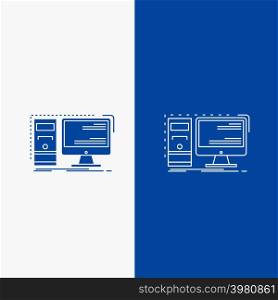 Computer, desktop, hardware, workstation, System Line and Glyph web Button in Blue color Vertical Banner for UI and UX, website or mobile application