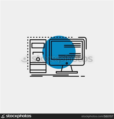 Computer, desktop, hardware, workstation, System Line Icon. Vector EPS10 Abstract Template background