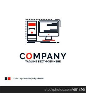 Computer, desktop, hardware, workstation, System Logo Design. Blue and Orange Brand Name Design. Place for Tagline. Business Logo template.