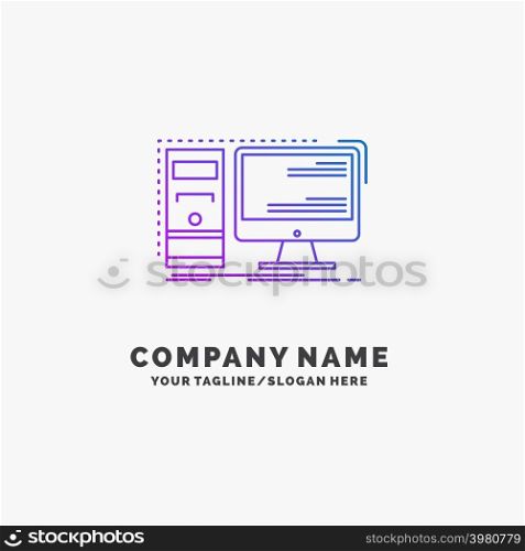 Computer, desktop, hardware, workstation, System Purple Business Logo Template. Place for Tagline