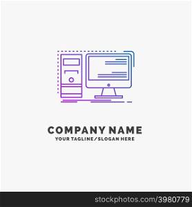 Computer, desktop, hardware, workstation, System Purple Business Logo Template. Place for Tagline