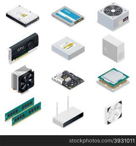 Computer detailed isometric parts. Computer detailed isometric parts vector graphic illustration