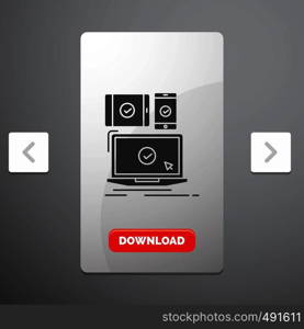 computer, devices, mobile, responsive, technology Glyph Icon in Carousal Pagination Slider Design & Red Download Button. Vector EPS10 Abstract Template background