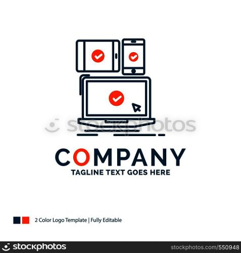 computer, devices, mobile, responsive, technology Logo Design. Blue and Orange Brand Name Design. Place for Tagline. Business Logo template.