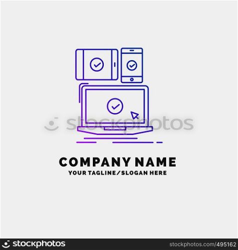computer, devices, mobile, responsive, technology Purple Business Logo Template. Place for Tagline. Vector EPS10 Abstract Template background