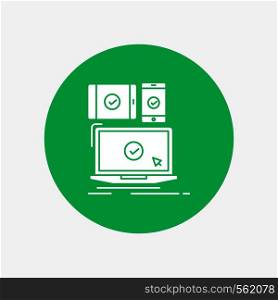 computer, devices, mobile, responsive, technology White Glyph Icon in Circle. Vector Button illustration. Vector EPS10 Abstract Template background