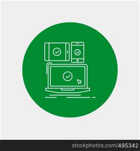 computer, devices, mobile, responsive, technology White Line Icon in Circle background. vector icon illustration. Vector EPS10 Abstract Template background