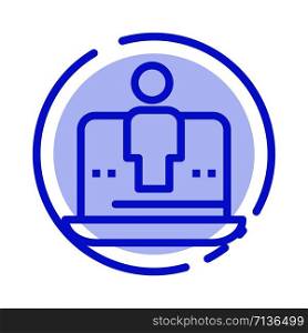 Computer, Digital, Laptop, Technology, Marketing Blue Dotted Line Line Icon