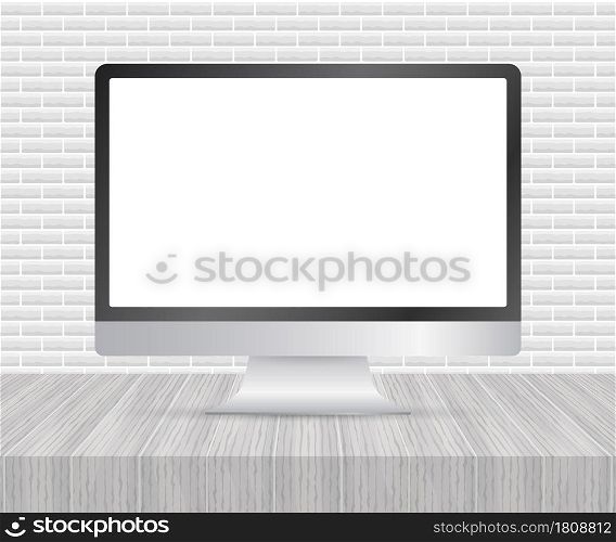 Computer display isolated in realistic design on white background. Vector stock illustration. Computer display isolated in realistic design on white background. Vector stock illustration.