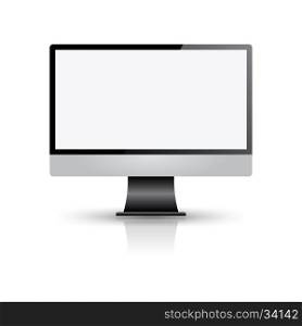 Computer display with empty white screen front view. White computer monitor isolated on over white background