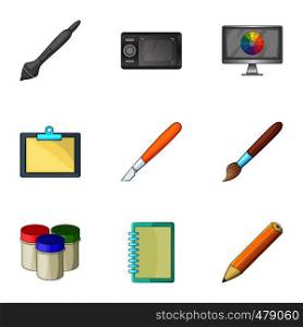 Computer drawing tools icons set. Cartoon set of 9 computer drawing tools vector icons for web isolated on white background. Computer drawing tools icons set, cartoon style