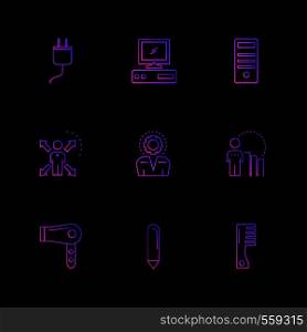 computer , dryer ,pencil , comb , technology , icons , electronics , icon, vector, design, flat, collection, style, creative, icons , hardware ,