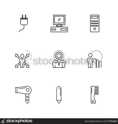 computer , dryer ,pencil , comb , technology , icons , electronics , icon, vector, design, flat, collection, style, creative, icons , hardware ,