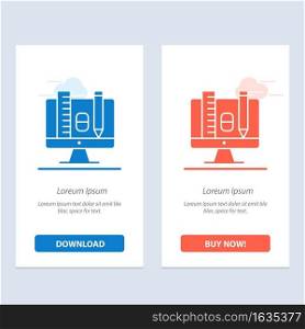 Computer, Education, Scale, Pencil  Blue and Red Download and Buy Now web Widget Card Template