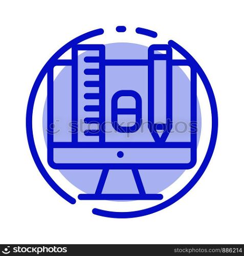 Computer, Education, Scale, Pencil Blue Dotted Line Line Icon