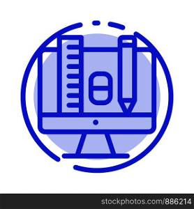 Computer, Education, Scale, Pencil Blue Dotted Line Line Icon
