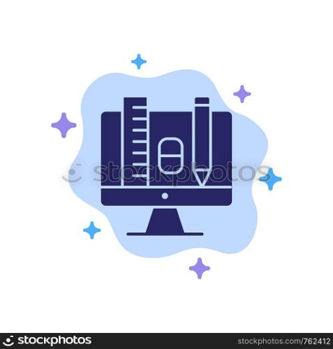 Computer, Education, Scale, Pencil Blue Icon on Abstract Cloud Background