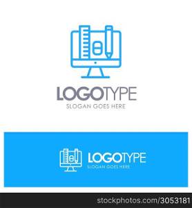Computer, Education, Scale, Pencil Blue Logo Line Style