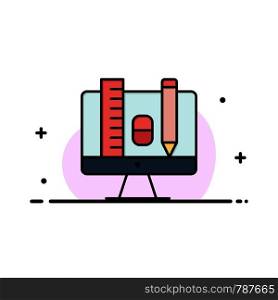 Computer, Education, Scale, Pencil Business Flat Line Filled Icon Vector Banner Template