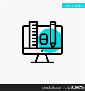 Computer, Education, Scale, Pencil turquoise highlight circle point Vector icon