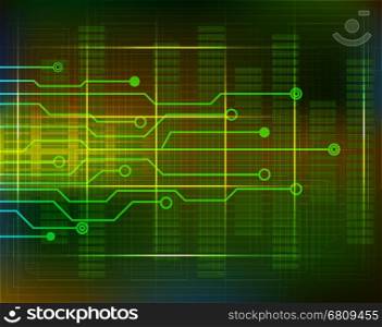 Computer electronic scheme technology background circuit. Futuristic lines in green, yellow and blue. Good for web design.
