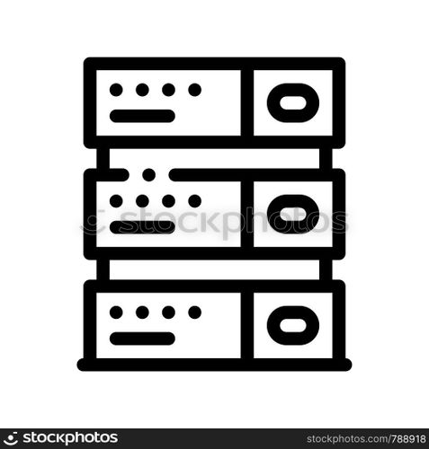Computer Equipment Server Vector Thin Line Icon. Computer Coding System, Data Encryption Linear Pictogram. Web Development, Languages, Script, Looking Program Problem Contour Illustration. Computer Equipment Server Vector Thin Line Icon