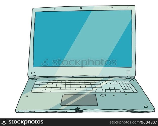 Computer equipment store. Technology of cloud storage of data and information. Laptop without a person. Comic cartoon pop art retro vector illustration hand drawing. On a white background. Computer equipment store. Technology of cloud storage of data and information. Laptop without a person.