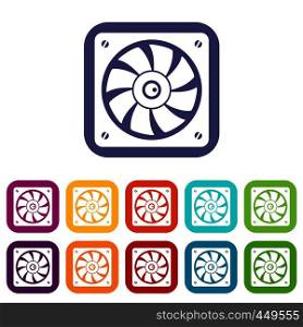 Computer fan icons set vector illustration in flat style In colors red, blue, green and other. Computer fan icons set flat