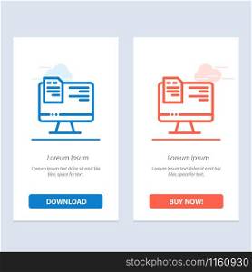 Computer, File, Education, Online Blue and Red Download and Buy Now web Widget Card Template