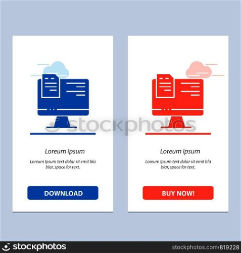 Computer, File, Education, Online Blue and Red Download and Buy Now web Widget Card Template