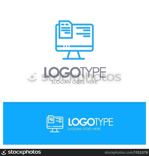 Computer, File, Education, Online Blue outLine Logo with place for tagline