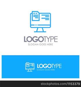 Computer, File, Education, Online Blue outLine Logo with place for tagline