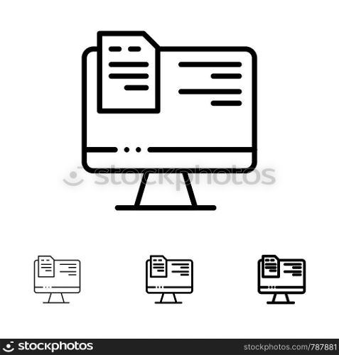 Computer, File, Education, Online Bold and thin black line icon set