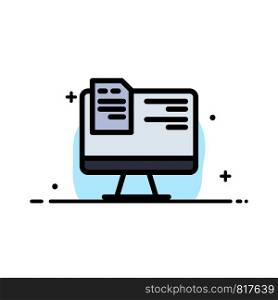 Computer, File, Education, Online Business Flat Line Filled Icon Vector Banner Template