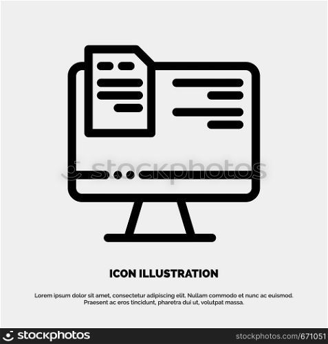 Computer, File, Education, Online Line Icon Vector