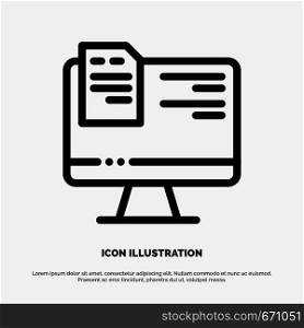 Computer, File, Education, Online Line Icon Vector