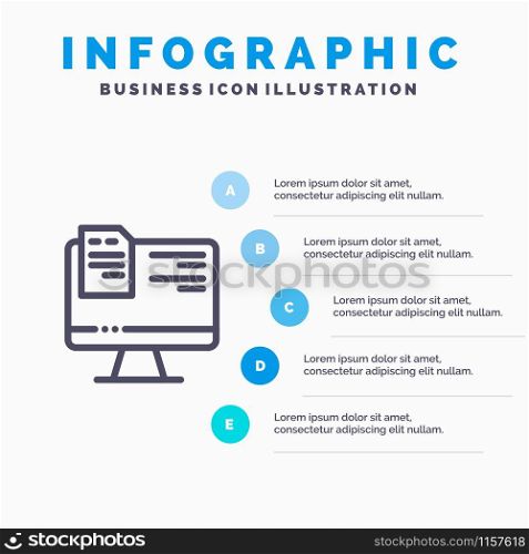 Computer, File, Education, Online Line icon with 5 steps presentation infographics Background