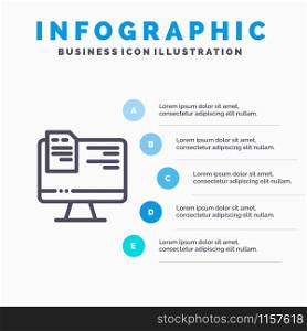 Computer, File, Education, Online Line icon with 5 steps presentation infographics Background
