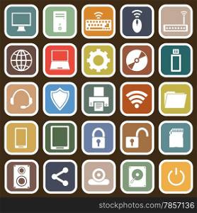 Computer flat icons on brown background, stock vector